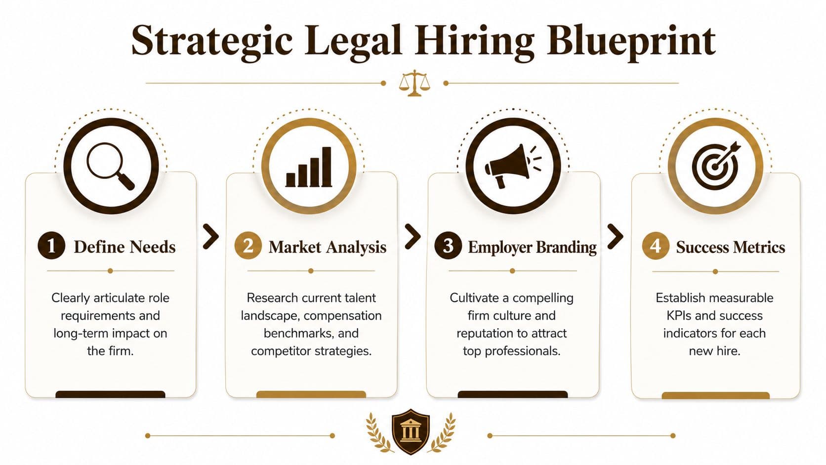 A four-step Strategic Legal Hiring Blueprint chart for law firms to improve their recruitment process.