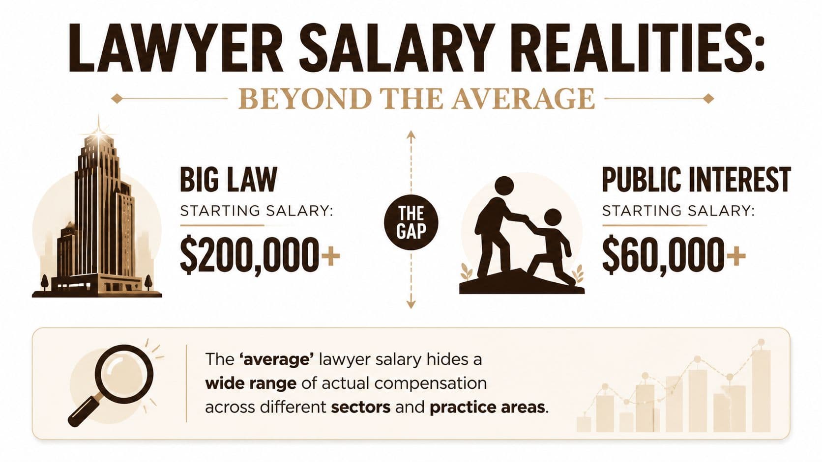 An infographic comparing the starting salary gap between Big Law and public interest law careers.